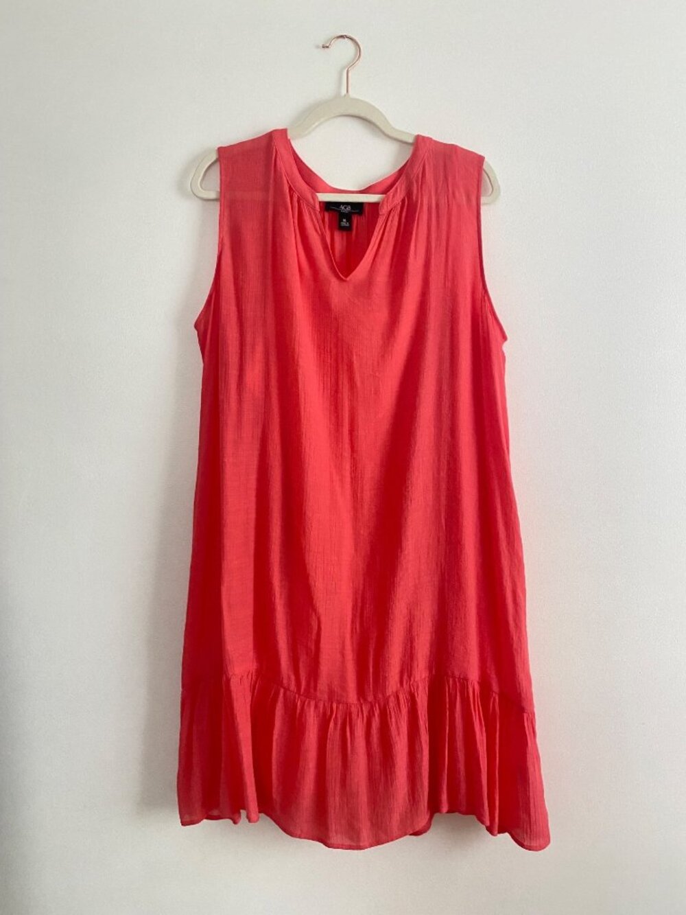 AGB Sleeveless Coral Ruffle Hem Dress Size XL Lightweight Rayon Blend